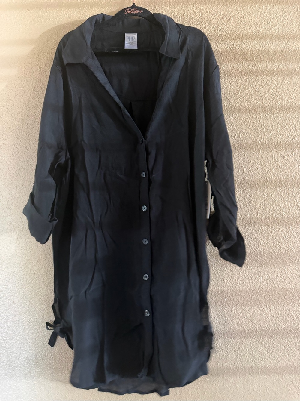 Time and Tru Black Button-Front Midi Shirt Dress